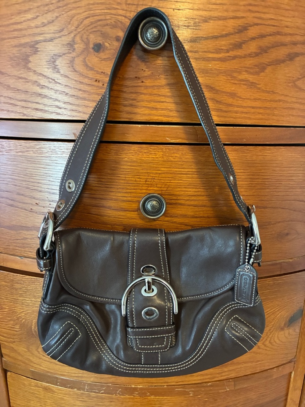 Coach Dark Brown Leather vintage soho F10188 Shoulder Bag with Silver Hardware